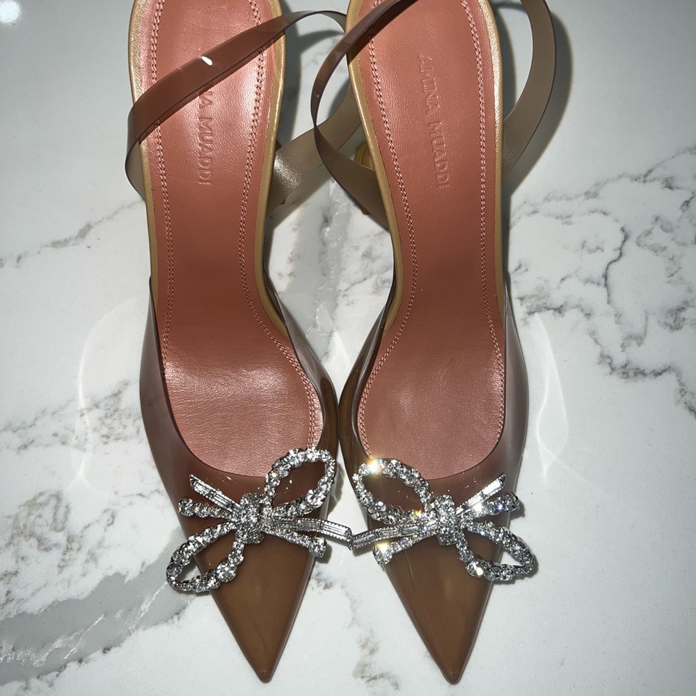 Amina Muaddi Brown Heels with Silver Embellishments - Picture 5 of 15